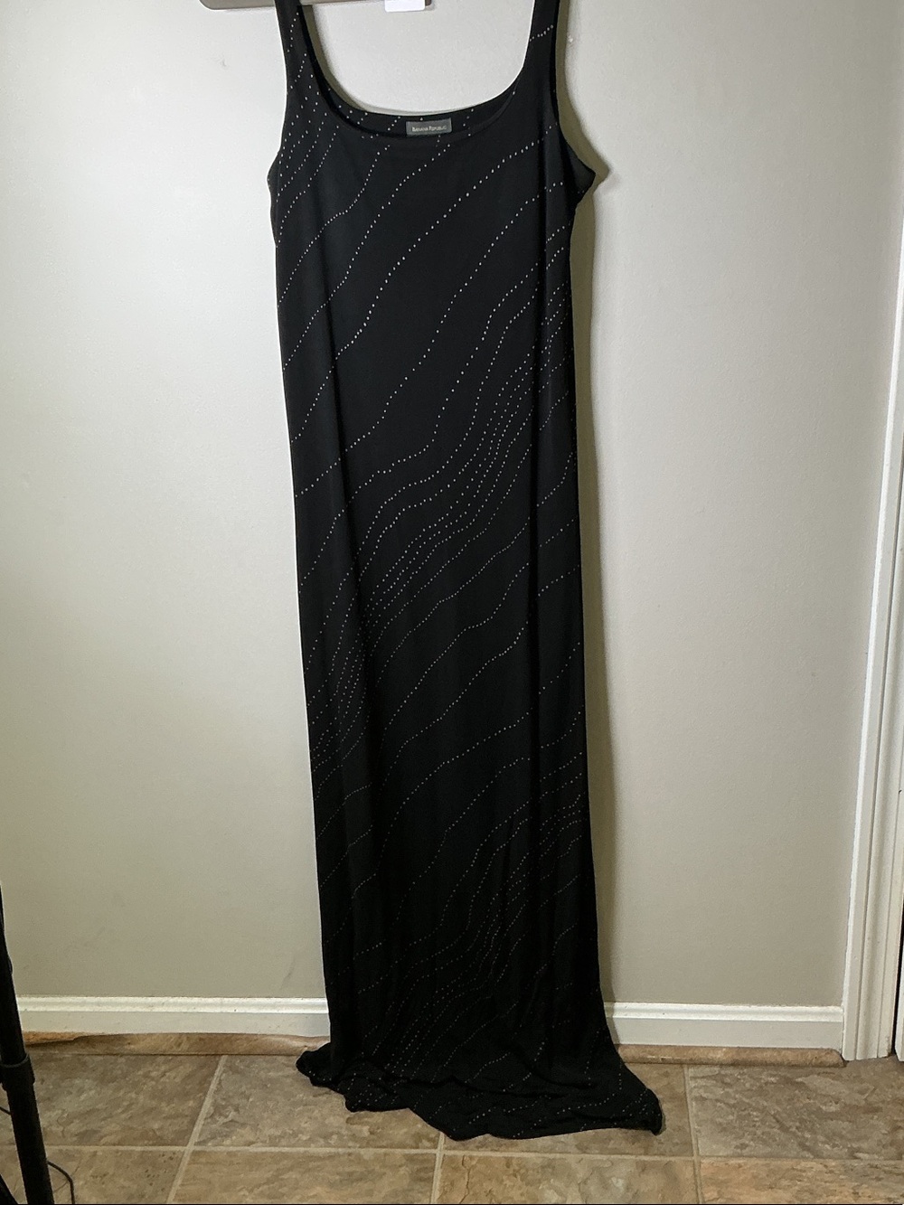 Banana Republic Black Maxi Dress with Subtle Rhinestone Like Waves. Size Large